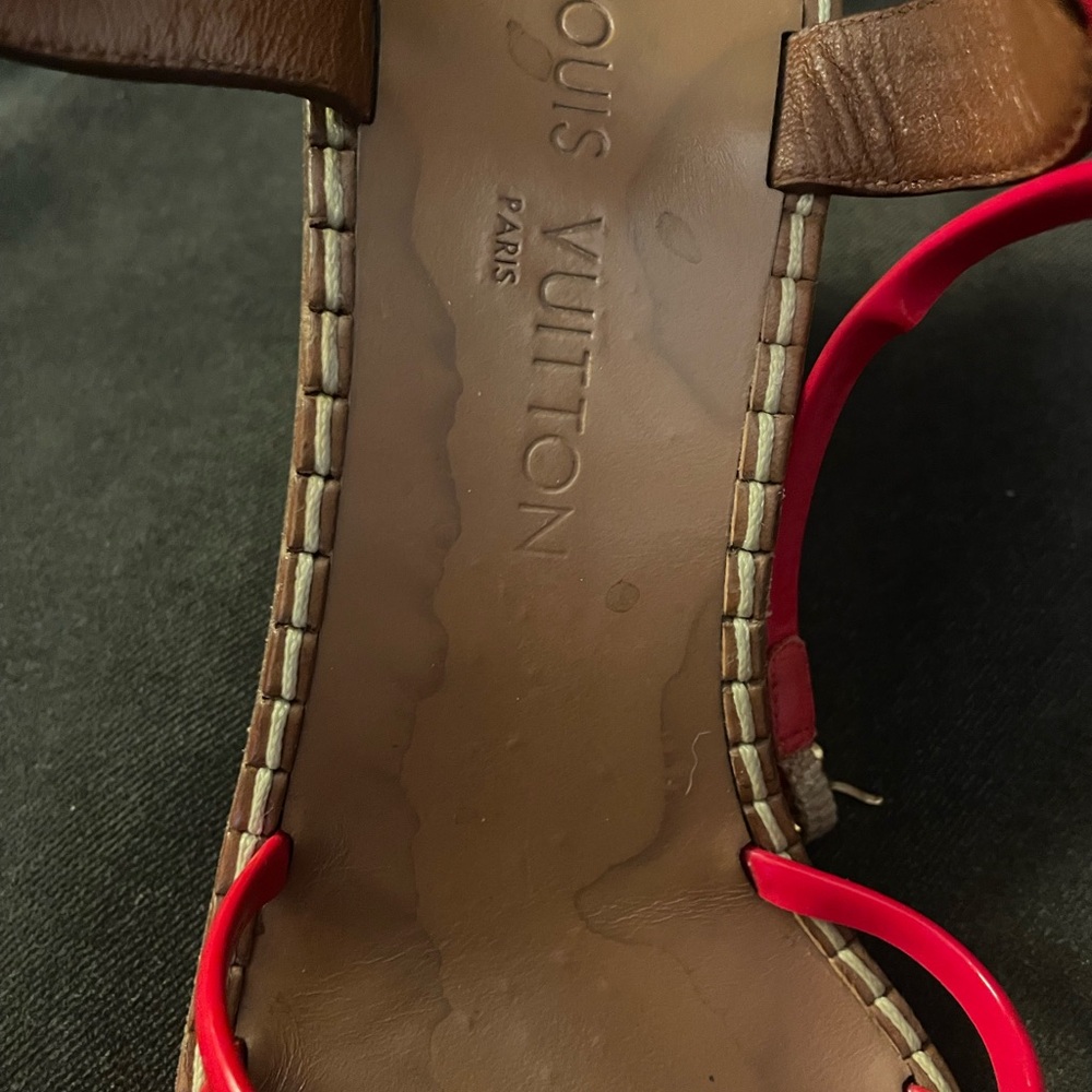 Louis Vuitton Brown Wedge Sandal with Red Straps - Picture 10 of 12